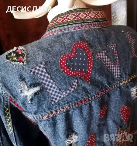 Дънково/деним яке M/L Котки ръчна декорация, снимка 12 - Якета - 52876559