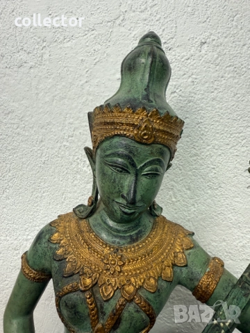 Tайландска бронзова статуетка на музикант с позлата. №7626, снимка 3 - Антикварни и старинни предмети - 52480170