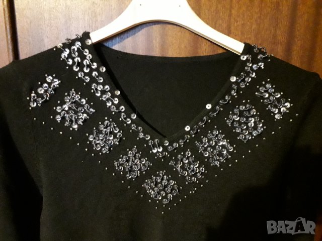 Дамска черна блуза с пайети, снимка 2 - Блузи с дълъг ръкав и пуловери - 28637737