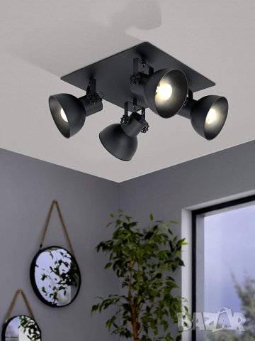 Плафон EGLO Barnstaple 1, плафон с 4 крушки, винтидж, индустриален, ретро, ​​плафон от стомана, снимка 2 - Лампи за таван - 39962415