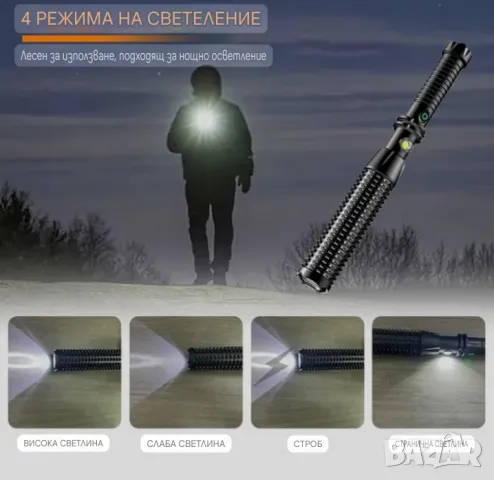 Палка 34.50см. с фенер и лампа , снимка 10 - Екипировка - 50339671