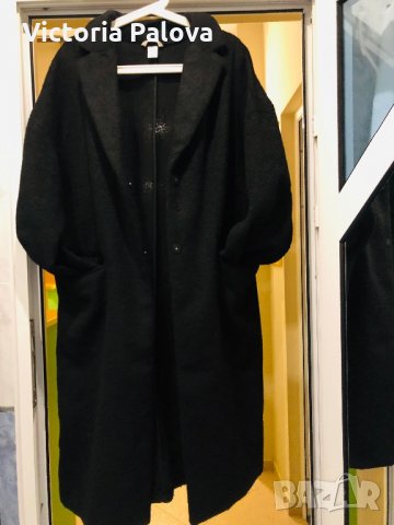 Дълго модерно черно палто-халат, снимка 5 - Палта, манта - 27163042