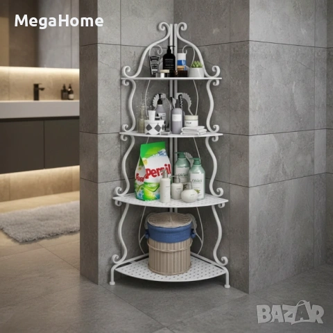 Метална ъглова етажерка рафт стелаж за баня, кухня и дом, снимка 6 - Етажерки - 53137921