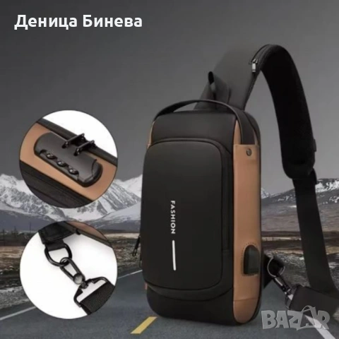 Мъжка чанта за през рамо Crossbody с USB зареждане, снимка 2 - Чанти - 53059978