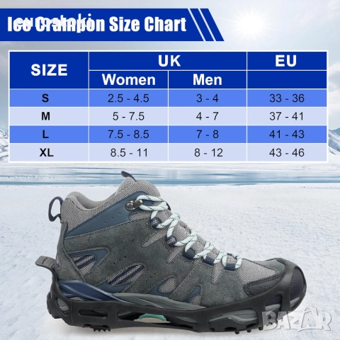 Ледени котки за обувки и ботуши за жени и мъже, за ходене по сняг, лед, противоплъзгащи се, снимка 2 - Спортна екипировка - 52134229