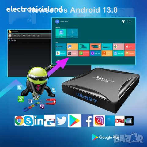 TV box ТВ бокс LEMFO X88 MINI, четириядрен процесор RK3528, Android 13, 4K, Wifi, BT, 4GB/64GB памет, снимка 5 - Плейъри, домашно кино, прожектори - 43750558