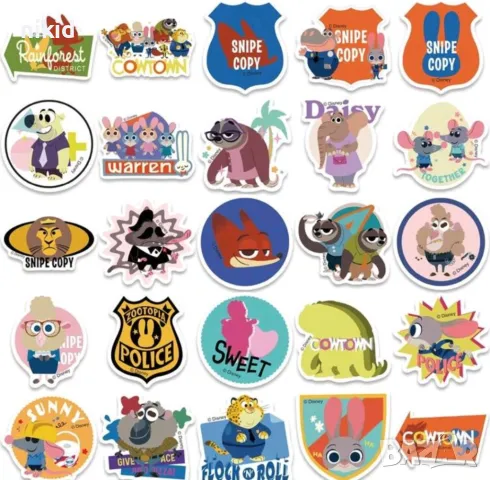 50 бр Зоотопия Зоотрополис Zootropolis самозалепващи лепенки стикери за украса декор картонена торта, снимка 3 - Други - 49301709