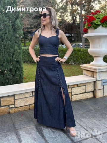 Дънков костюм с дълга пола и бюстие XS-XL, снимка 3 - Костюми - 52443319