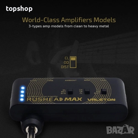 Нов Valeton Rushead Max USB зареждащ се преносим джобен усилвател за китара, бас, слушалки, преносим, снимка 6 - Ресийвъри, усилватели, смесителни пултове - 51615244