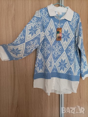 Нов коледен пуловер-риза, снимка 4 - Блузи с дълъг ръкав и пуловери - 42934733