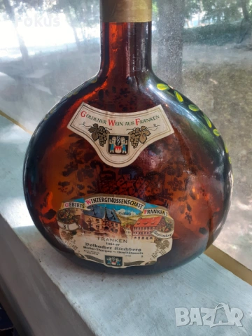 Ръчно рисувана гояма стъклена бутилка бъклица павур, снимка 3 - Антикварни и старинни предмети - 53423486