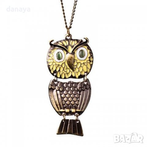 3288 Дълго дамско винтидж колие Жълто бухалче, снимка 2 - Колиета, медальони, синджири - 38863945