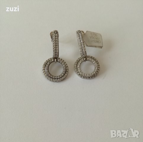 Сребърни висящи обеци с цирконий .Сребро проба 925., снимка 1