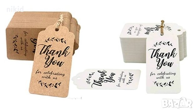 20 бр Thank You правоъгълни Тагове табелки етикети картонени за подаръци ръчна изработка украса , снимка 1 - Други - 30690285