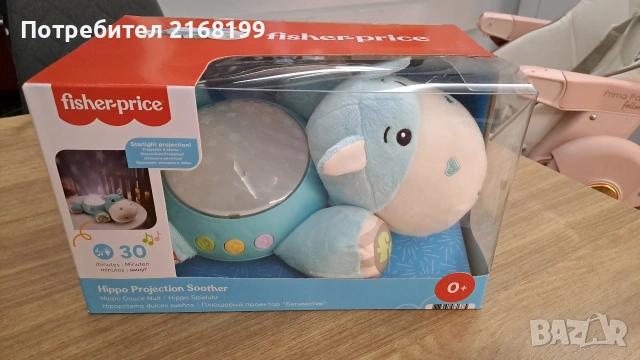 Музикална лампа-прожектор Fisher Price плюшен хипопотам, син