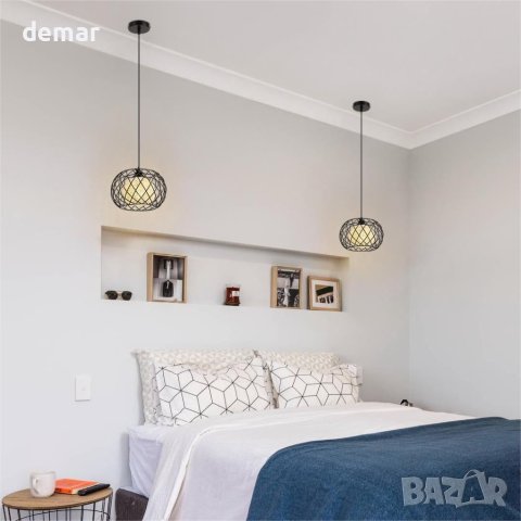 FORCOSO Пендел Черен ø24, с абажур от метал и ратан, Е27, снимка 9 - Лампи за таван - 43107497