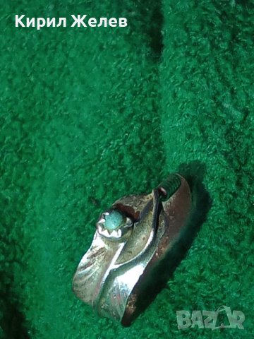 СТАРИННА ЛИСТОВИДНА АРТ НУВО СРЕБЪРНА ОБЕЦА STERLING D АНГЛИЯ РЪЧНА РАБОТА с НАТУРАЛЕН ТЮРКОАЗ 40322, снимка 2 - Антикварни и старинни предмети - 42793719