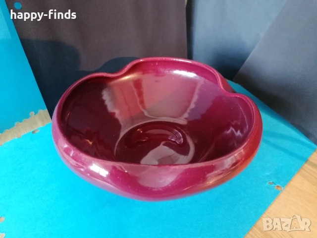 Керамична купа с глазура – ръчна изработка, бордо, снимка 1