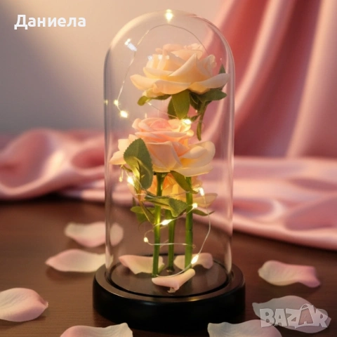 Декоративни рози в прозрачен купол и елегантна опаковка, снимка 5 - Декорация за дома - 53074827