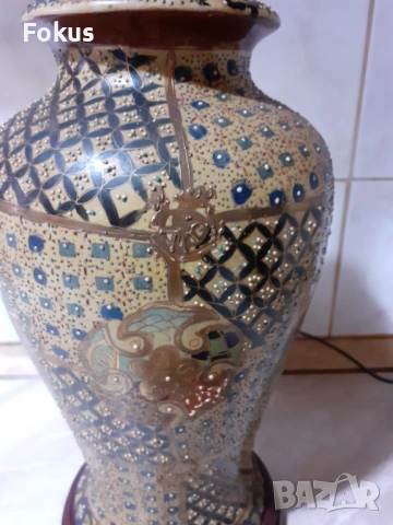 Страхотна голяма лампа стар китайски порцелан Сатцума, снимка 4 - Антикварни и старинни предмети - 53390884