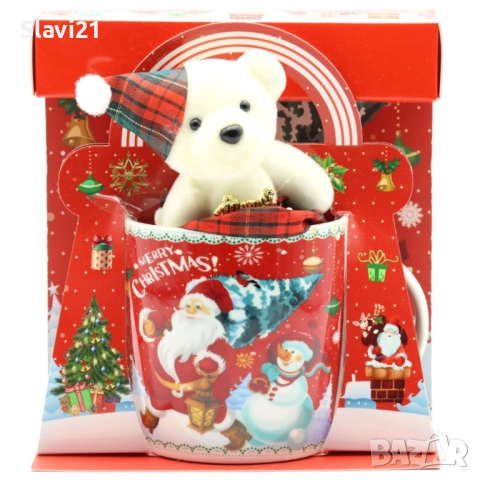 Коледна чаша с лъжичка и плюшено мече , снимка 2 - Чаши - 52045241