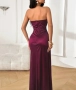 Дълга сатенена вечерна рокля цвят бургунди, снимка 4