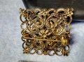 СТАРИННА РАЗКОШНА ПОЗЛАТЕНА МЕДНА БРОШКА ФИНА РЪЧНА МАЙСТОРСКА АЖУРНА ИЗРАБОТКА 20442, снимка 11