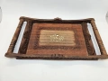 Винтидж табла за сервиране с ръчно резбовани флорални елементи, произход Индия около 1970 г. , снимка 1