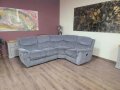 Сив ъглов диван от плат с ръчен релаксиращ механизъм, снимка 1 - Дивани и мека мебел - 43896533