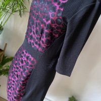Черна рокля с леопардов принт, Paris pink, М/ L, снимка 2 - Рокли - 43375507