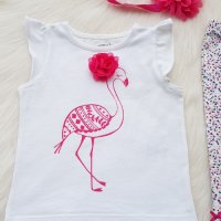 Тениска фламинго и късо клинче за момиче 80-86см., снимка 5 - Комплекти за бебе - 33242090