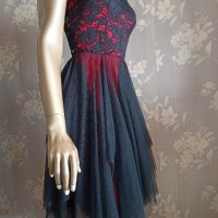 Нова италианска рокля в черно и червено, тюл и дантела М, снимка 14 - Рокли - 43601366
