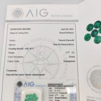 Смарагд 1.77карата Сертификат AIG WORLDWIDE, снимка 6 - Други - 44015711