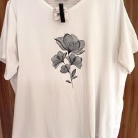 Бяла тениска с цвете, 4ХЛ, снимка 3 - Тениски - 40750792