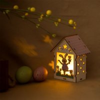 Великденска декоративна дървена къща за зайчета 1 LED 9x6x12см, снимка 2 - Други - 44079074