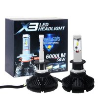 Комплект LED Лед Диодни Крушки за фар X3 H1 - 50W, 12000 Lm Над 200% по-ярка светлина, снимка 1 - Аксесоари и консумативи - 28081948