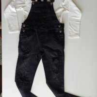 Черен, ластичен, дънков гащеризон и/или блуза 134см., снимка 1 - Детски панталони и дънки - 34801675