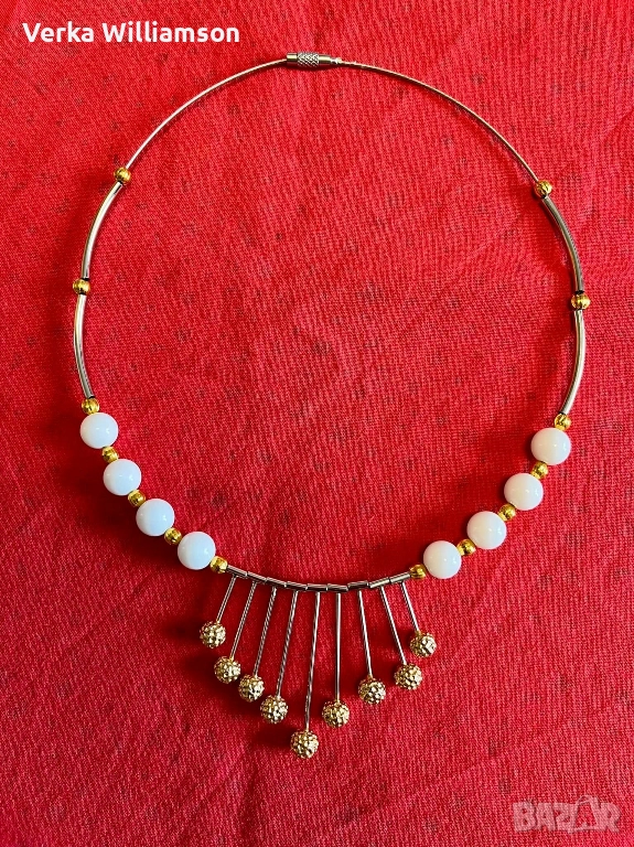 Бяло колие от мъниста модел 91, снимка 1