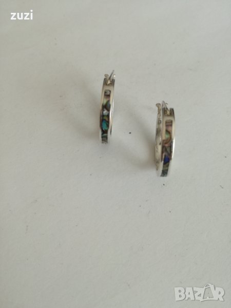 Сребърни обеци халки с цветен седеф. Сребро проба 925. , снимка 1