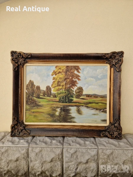 Прекрасна антикварна холандска авторска картина масло върху платно , снимка 1