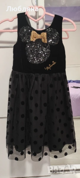 Черна Плюшена Рокля На Точки, снимка 1