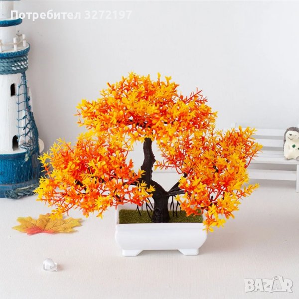 Декоративен изкуствен бонсай в саксия,Оранжев цвят, снимка 1