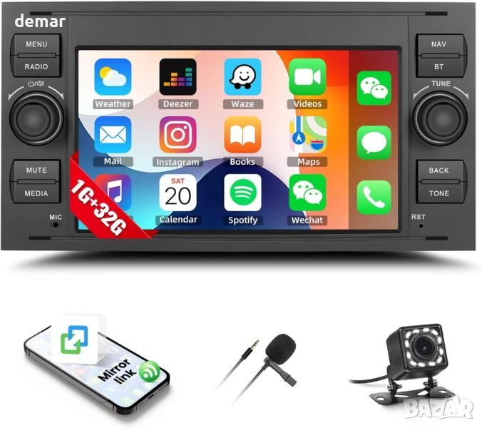 SIXWIN 7-инчово Android радио за Ford Transit Fiesta Focus Fusion Kuga C-Max S-Max Connect Galaxy, снимка 1