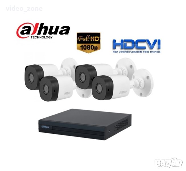 DAHUA Комплект от DVR + 4 броя 1080P FullHD булет камери, снимка 1