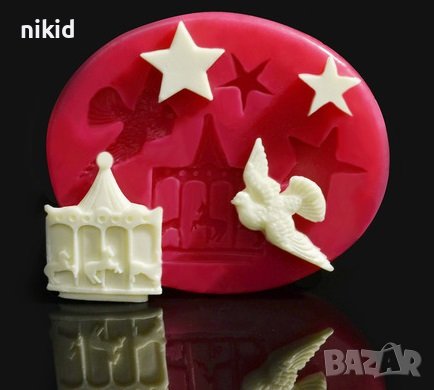 Цирк купол арена птица птичка звезди силиконов молд форма фондан украса декор, снимка 1