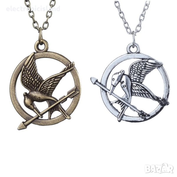 Колие от филма Игрите на глада 1 Сойка присмехулка Hunger Games Mockingjay цвят сребро и старо злато, снимка 1