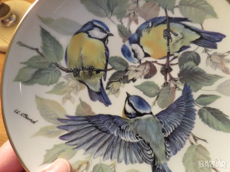 Старинна немска чиния красиви птички и дръвчета и за декорация или колекция - красота за вашия дом, снимка 1