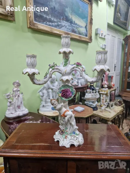 Уникален антикварен колекционерски порцеланов свещник Ernst Bohne & Sohne , снимка 1