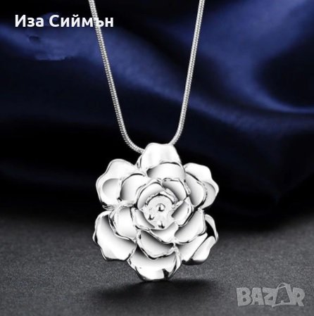 Сребърно колие с роза, снимка 1