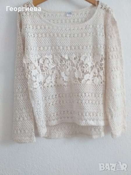 Ажурна блуза в цвят шампанско, снимка 1